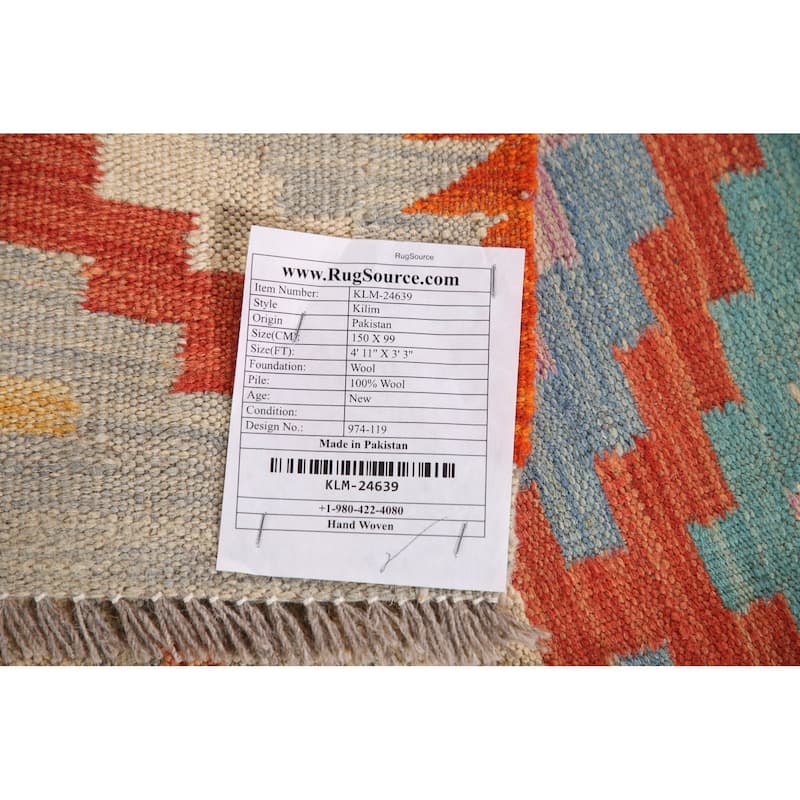 Reversible Kilim Rug Hand-Woven Foyer Wool Carpet - 3'3"x 4'11"