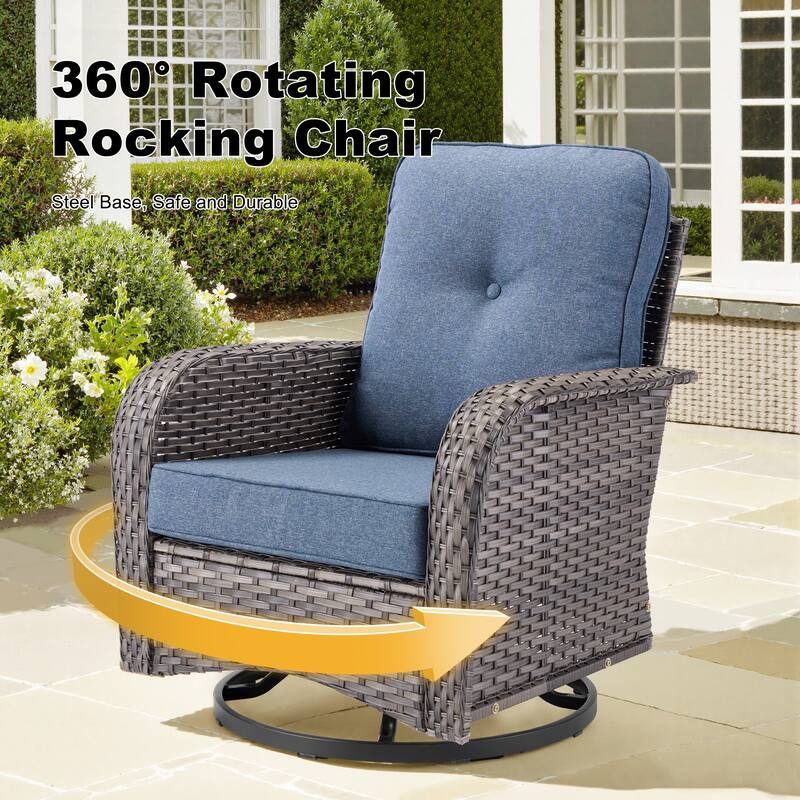 OVIOS 5 Piece Outdoor Wicker Loveseat Rocking Chair Set