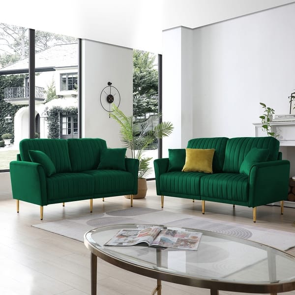 2-Pieces Velvet Upholstered Loveseat Sofa Couch Living Room Set with ...