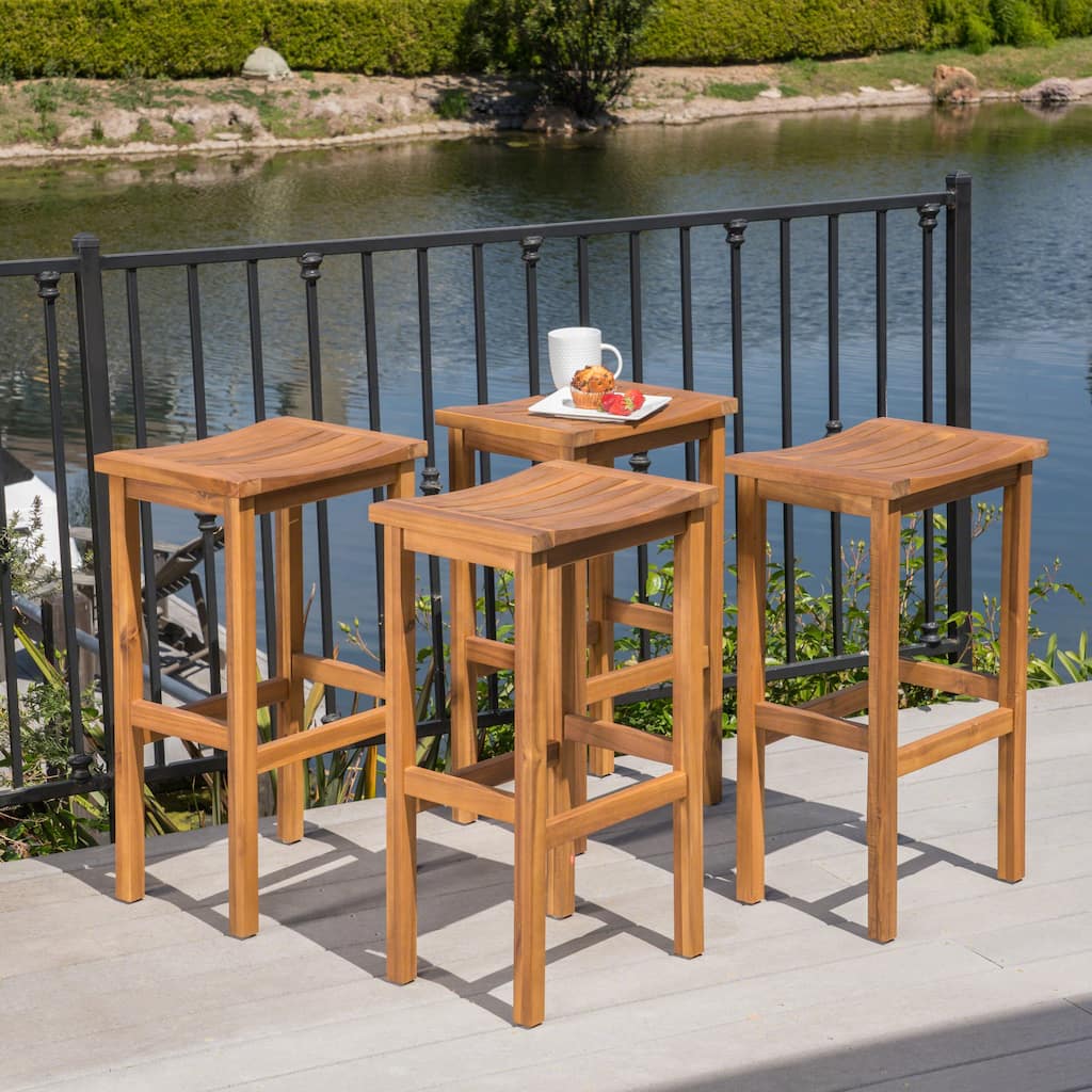 Caribbean Acacia Wood Outdoor Bar Stool (Set of 4) by Christopher Knight Home
