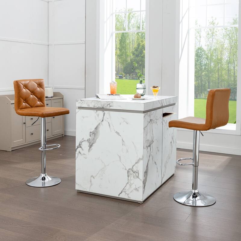 Javlergo Bar Stools Set of 2 Adjustable Swivel PU Leather Barstools with Back and Footrest