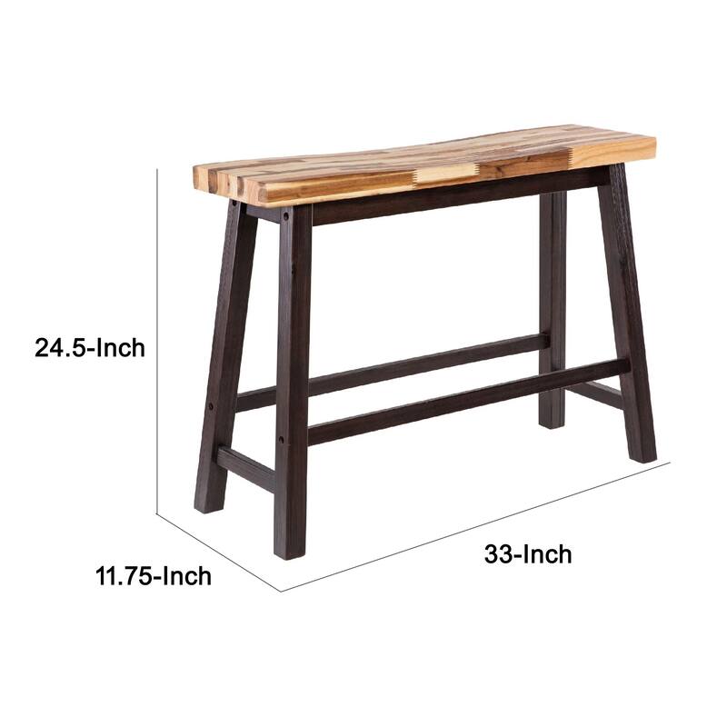 Amber Counter Height Bench, 33 Inch Natural Brown Seat, Espresso Brown