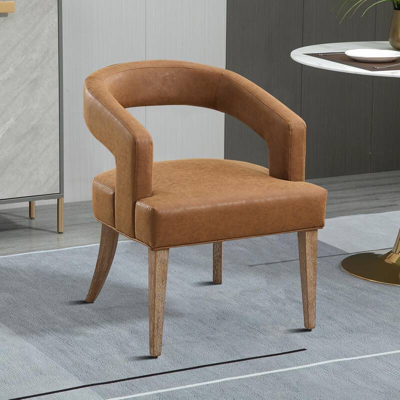 Modern minimalist upholstered reception chair dining chair with wooden legs - Brown PU