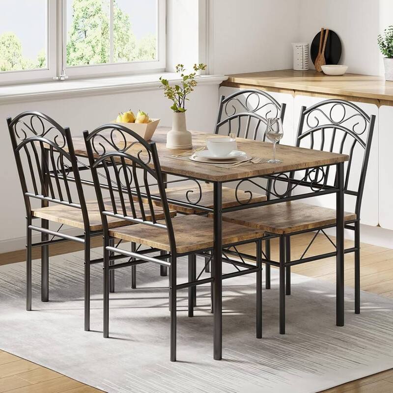 Retro Rectangular Dining Table Set with 4 Seats