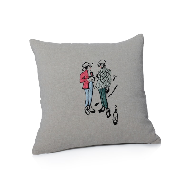 St. Moritz Glam Cotton Embroidered Throw Pillow, 16" x 16" - Après Ski-Sipping Champagne