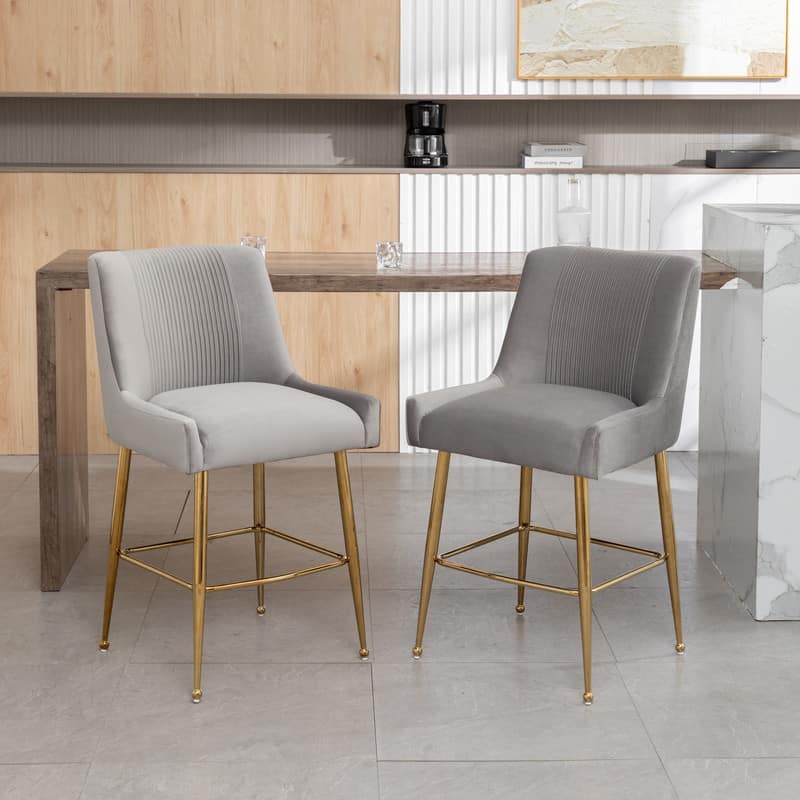 Modern Velvet 39'' H Metal Leg Counter or Bar Stools Set of 2