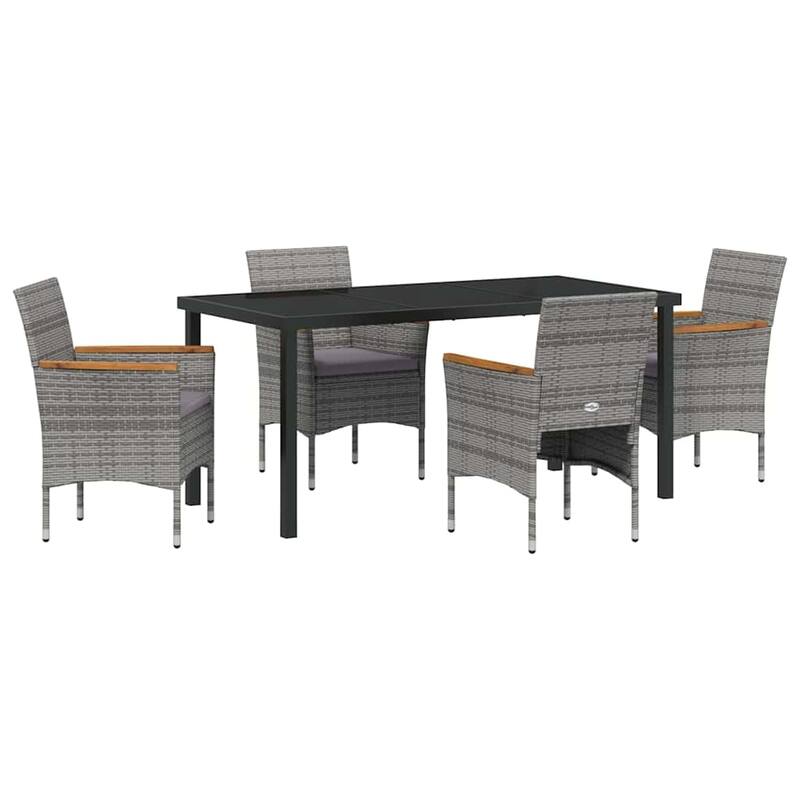 vidaXL Garden Dining Set with Cushion Black Poly Rattan