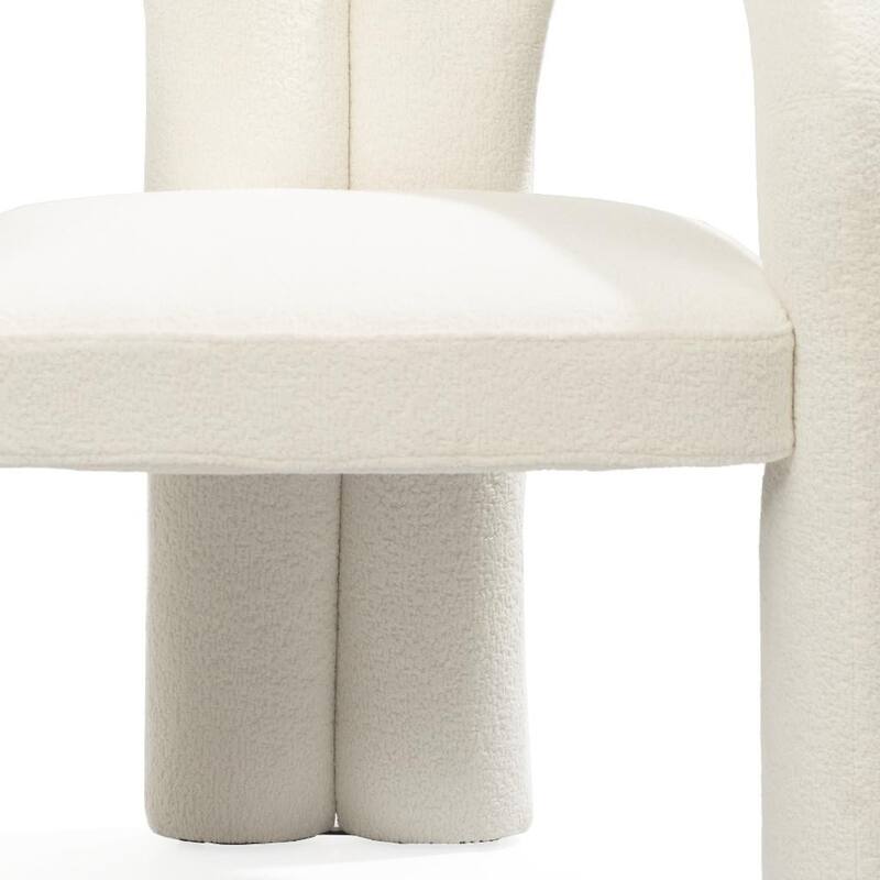 HomeRoots White Boucle Partially Open Back Dining Arm Chair - 25.00 in. x 30.00 in. x 23.00 in.