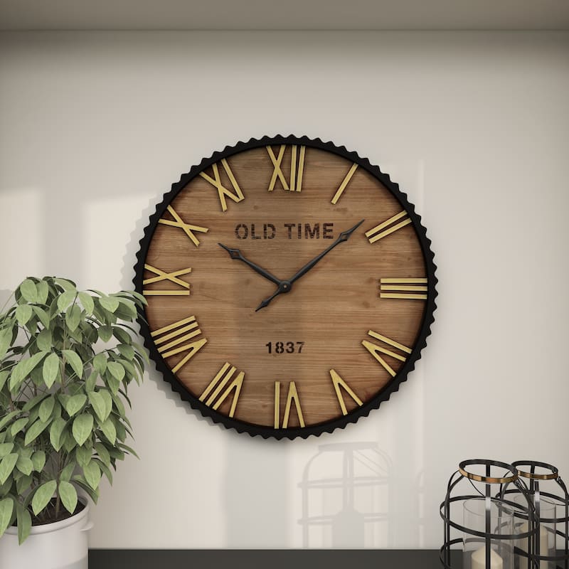 Brown Wooden Decorative Wall Clock with Gold Accents