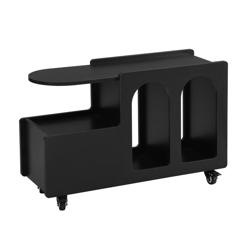 Mobile End Table with lockable wheels, Side Table with Storage Drawer, 11.8inch Narrow Nightstand with Multi-layer Storage