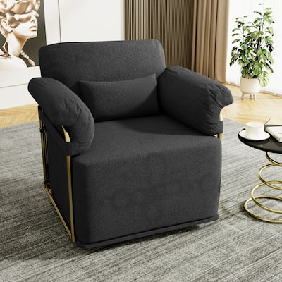 360 Degree Square Swivel Accent Sofa Chair, Black, Foam+Spring Upholstered