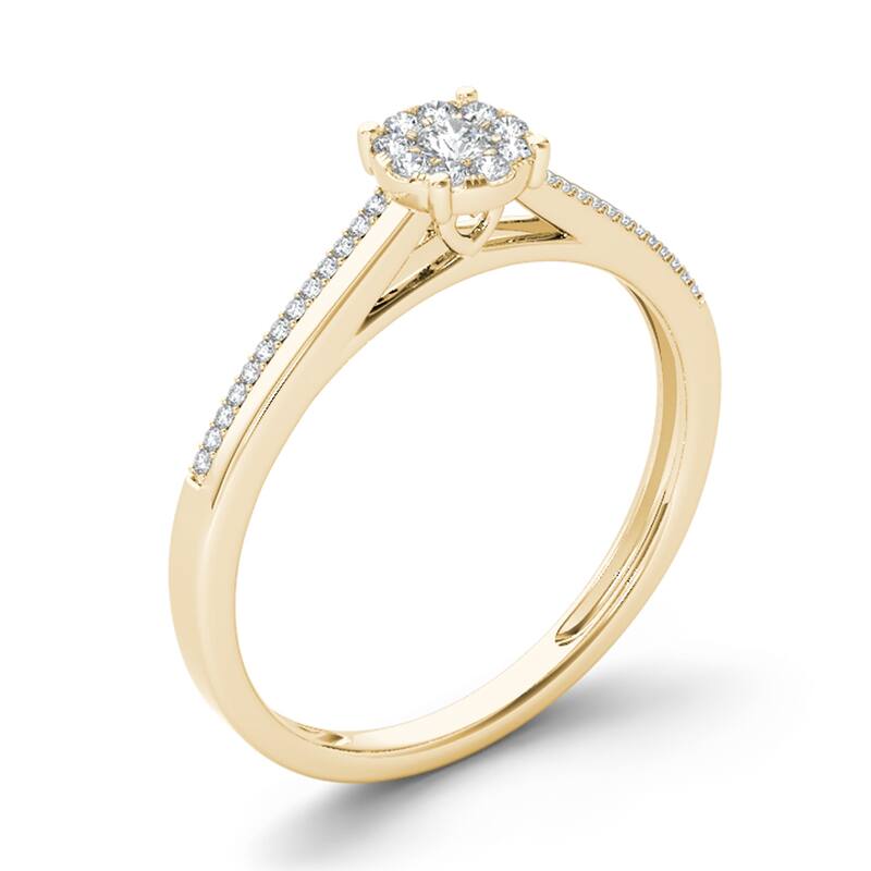 1/6ct TDW Diamond Cluster Engagement Ring in 10k Yellow Gold for Women