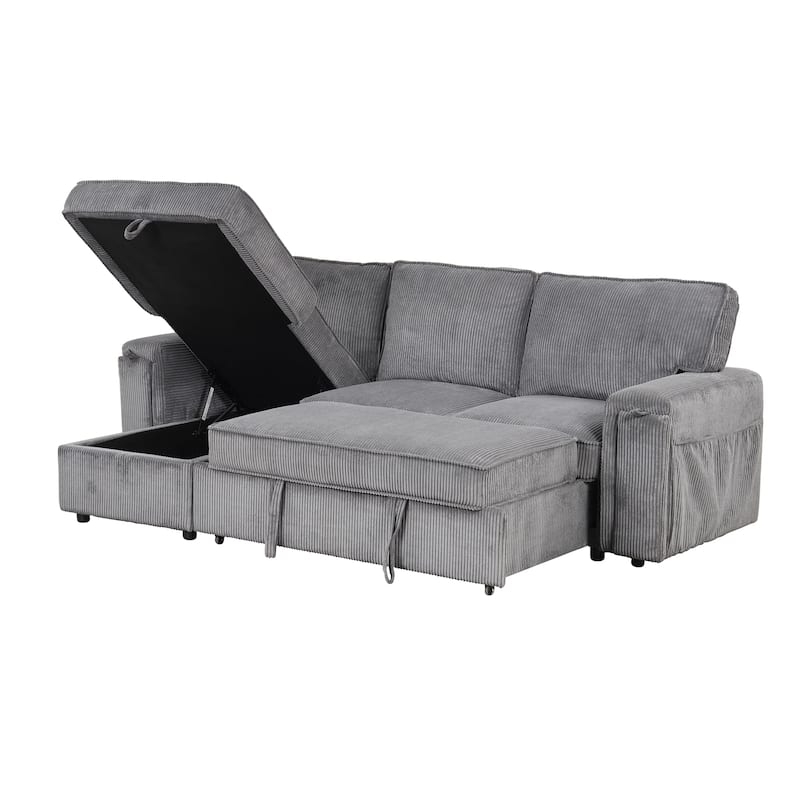Upholstered Sleeper Sofa with Fold-Out Bed, Armrest Storage, Cup Holders, 3-Seater