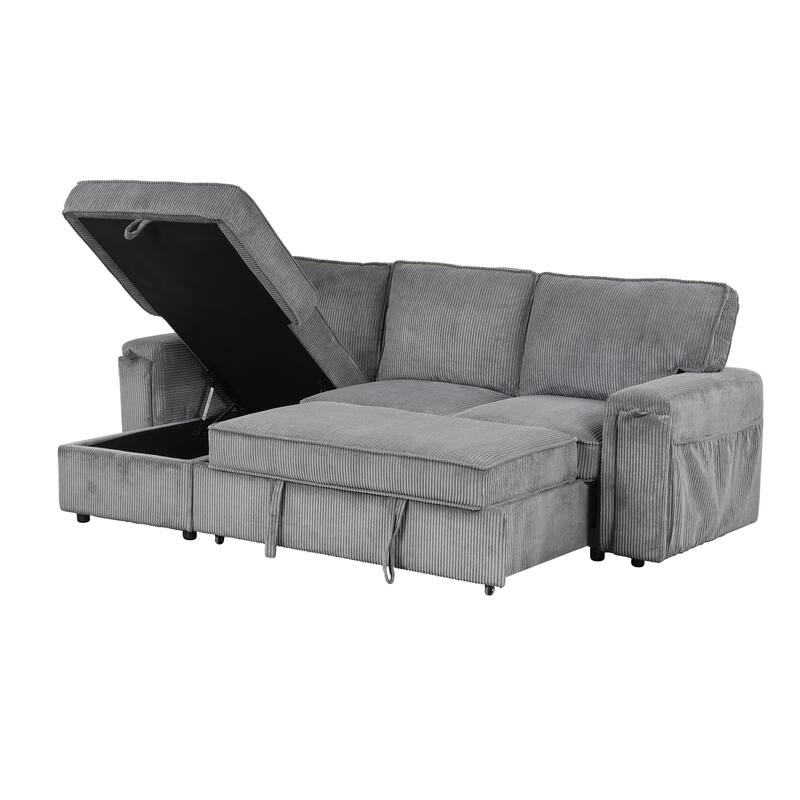 Upholstery Sleeper Sectional Sofa with Storage Bags & 2 Hidden Cup Holders