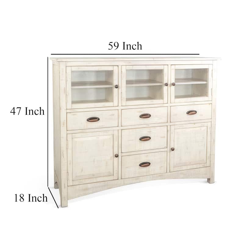 Rena Sideboard Buffet Console, 5 Doors, 5 Drawers, 59 Inch White Wood
