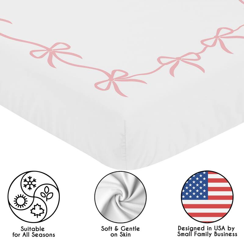 Sweet Jojo Designs Pink Bows Girl Photo Op Fitted Crib Sheet -Elegant Cute as a Bow for the Ballerina Ballet Princess Collection