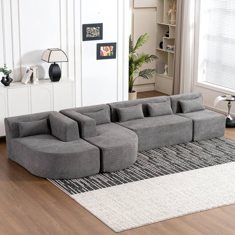 143.7" Polyester Sectional Sofa with 2 Chaise Lounges, Back Pillows