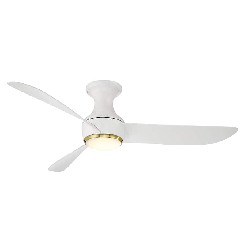 Corona 3-Blade Smart FlushMount Ceiling Fan 54in 3000K LED & Remote - N/A - Soft Brass Matte White