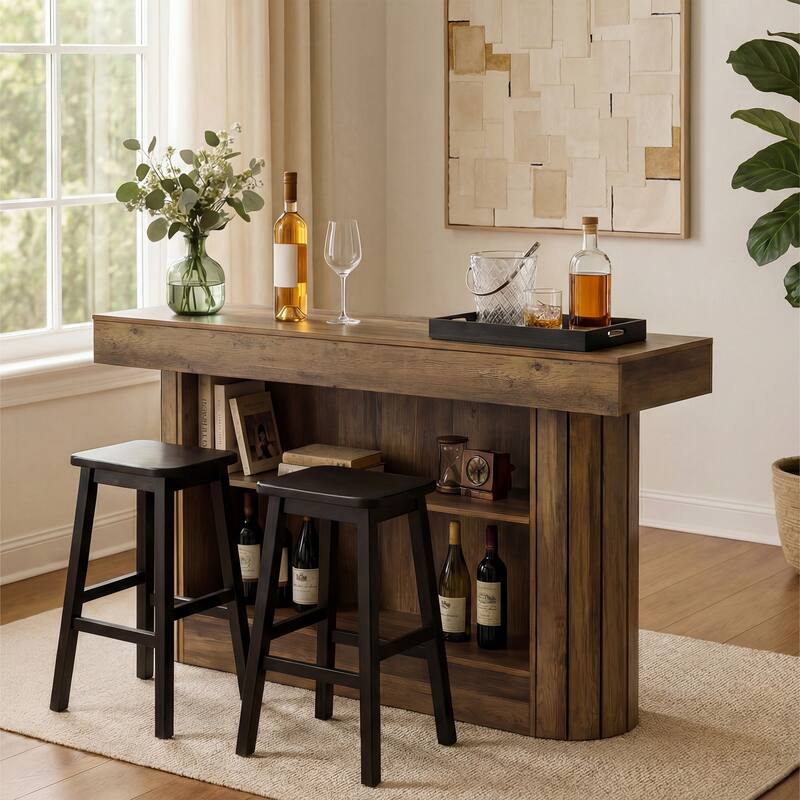 3-Tier Bar Table, 63-Inch Home Bar Unit, Pub Table with Storage Shelves for Living Room, Bistro, Dining Room