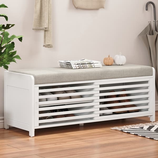 Classic Shutter Storage Bench Shoe Cabinet with Ample Space for