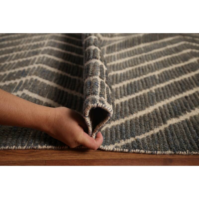 All-Over Chevron Style Moroccan Oriental Rug Hand-Knotted Wool Carpet - 11'9"x 18'7"