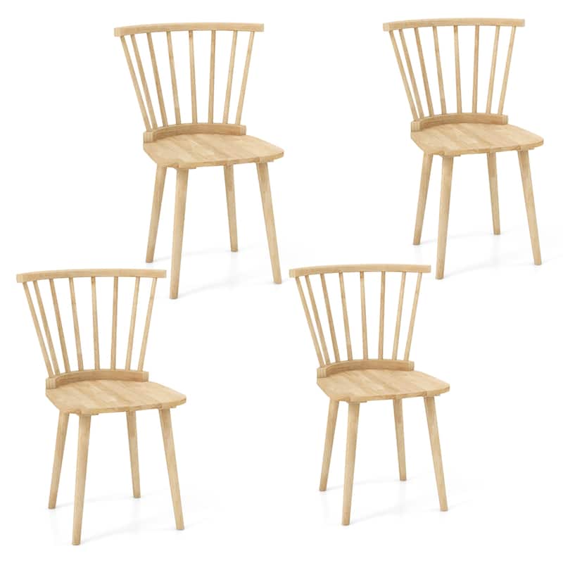 Gymax 4 PCS Dining Chair Windsor High Spindle Back Wood Kitchen Chairs - Natural