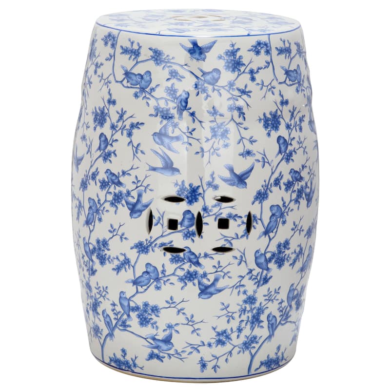 SAFAVIEH Paradise Sigurleif Swallows White Ceramic Decorative Garden Stool