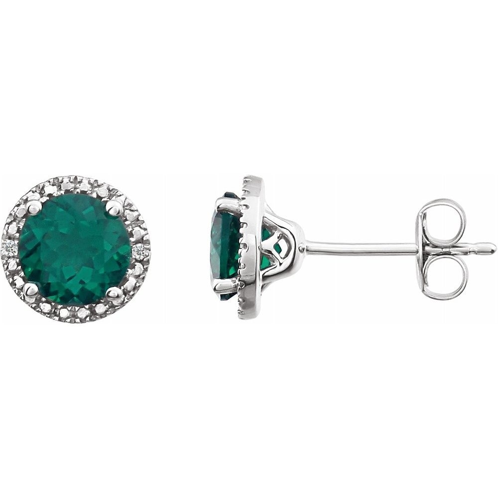 925 Sterling Silver Emerald and .01 Cttw Diamond Stud Earring for Women