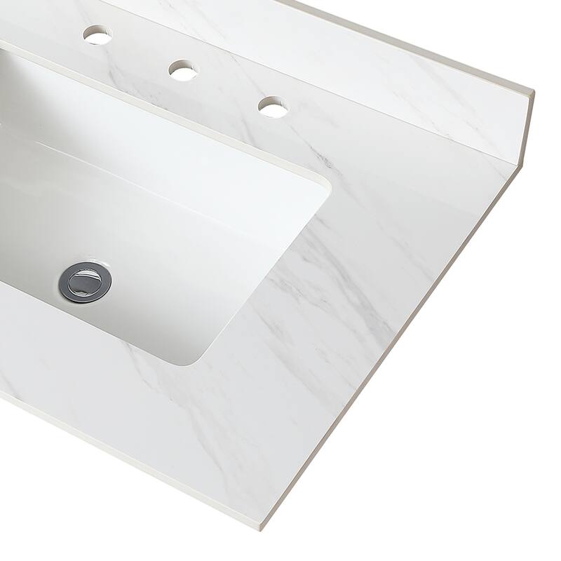 Durable 31-Inch Vanity Top with Pre-Drilled Faucet Hole, Carrara White Marble Style - 31.02in L