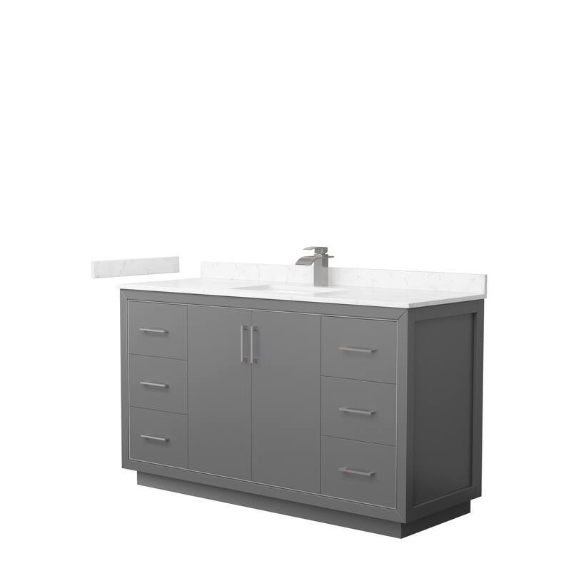 Icon Single Vanity Set, Cultured Marble Top, No Mirror - 60-Inch Single - Dark Gray, Nickel Trim,Carrara Cultured Marble Top