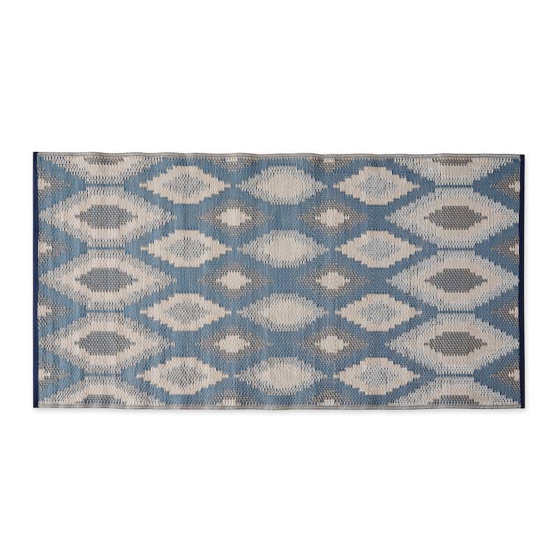 Blue and Grey Ikat Outdoor Floor Runner 3x6 Ft - 3' x 6' - Rio Blue Cool Grey