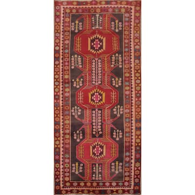 Hand Knotted Oriental 100% Wool Carpet Traditional Geometric Red Ardebil Runner Rug - 9' 8'' X 4' 0''