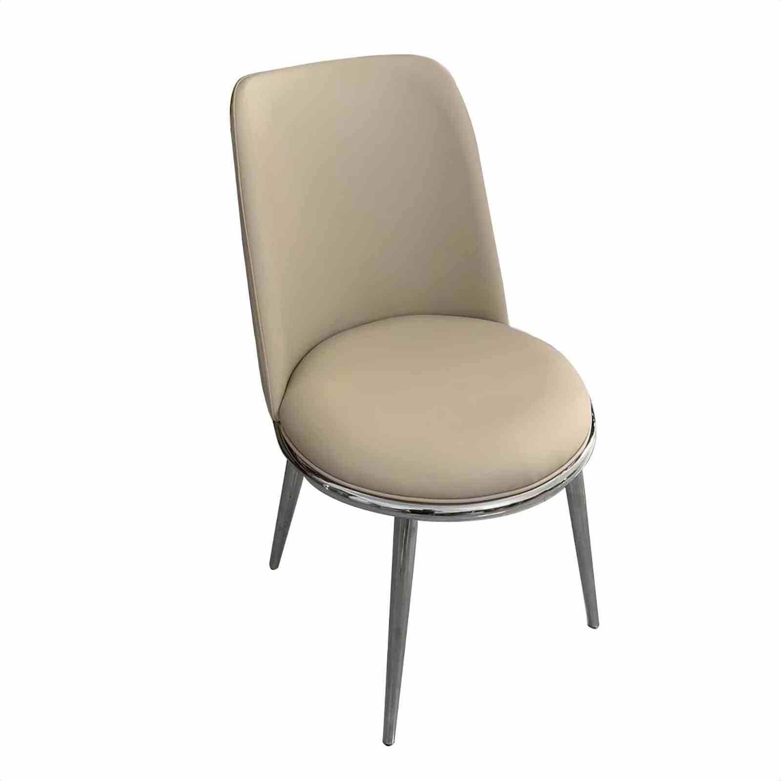 Contemporary Style Side Chair, Upholstered Round Chair, Silver and Taupe Finish, Set of 2