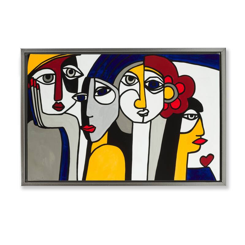 Stupell Primary Hues Faces Portrait Framed Floater Canvas Wall Art Design By Ruth Fromstein - 31 x 21 - Grey