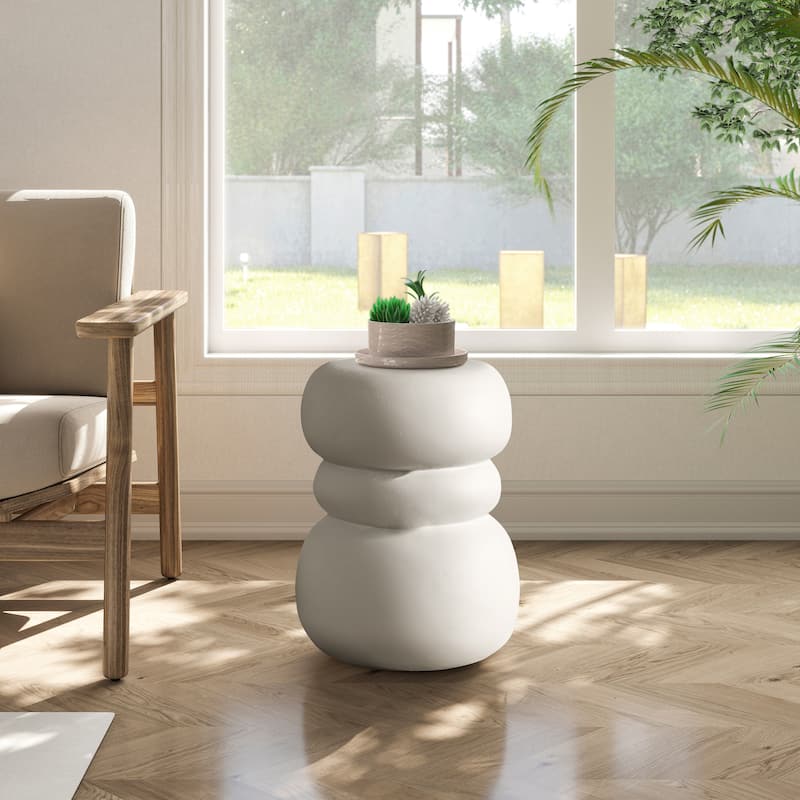 Round Stone Side Table End Table