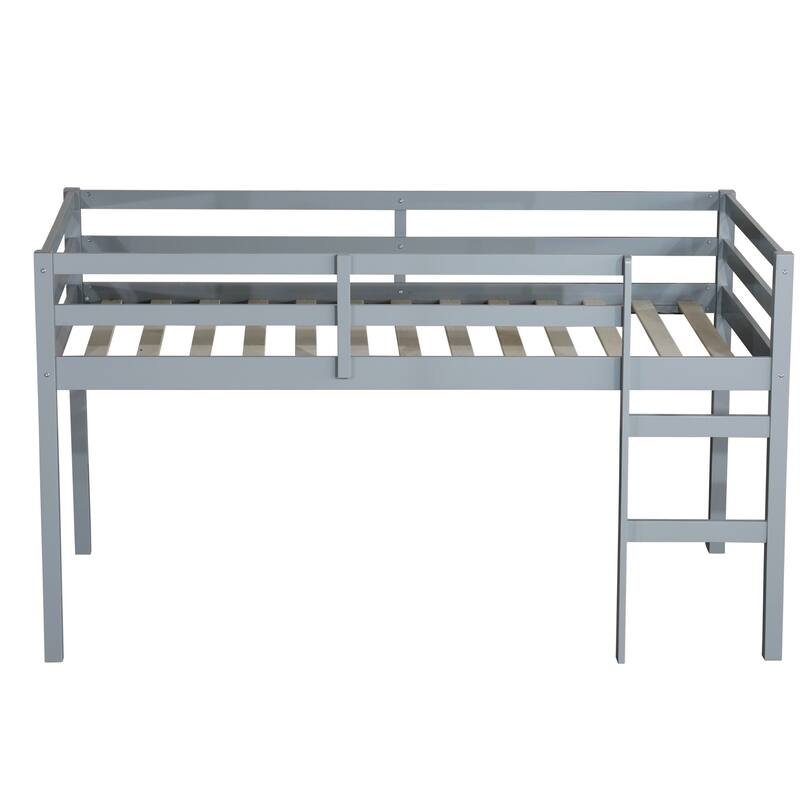 Solid Rubber Wooden Twin Loft Bed with Ladder