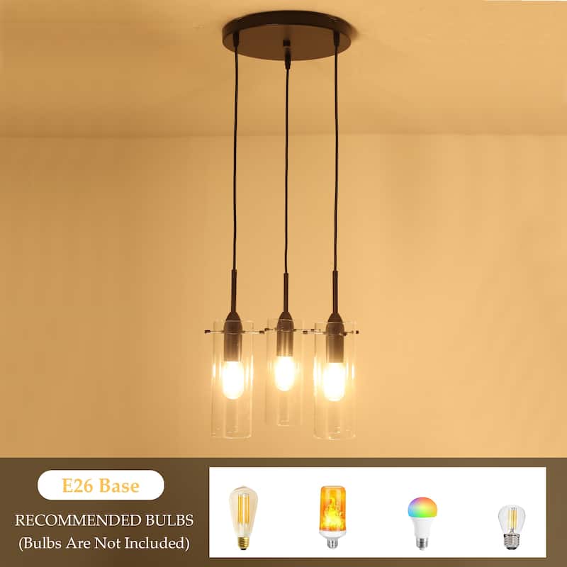 60 -Watt 3-Light Simple Pendant Light with Clear Glass Shade for ‎Kitchen, Bedroom, Living Room - N/A