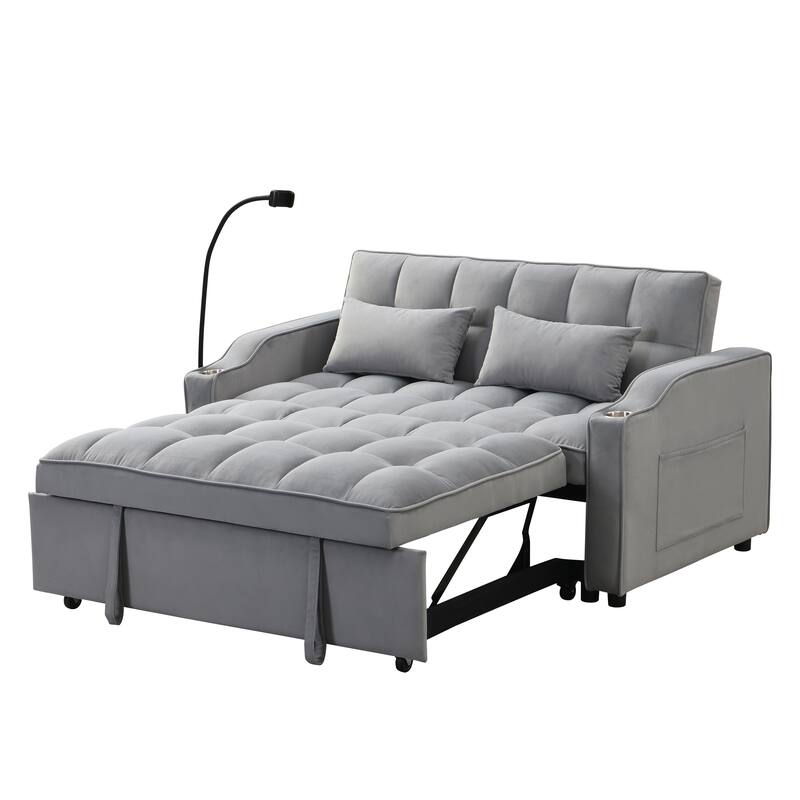 3 in 1 Velvet Convertible Sofa Bed with Pillows and Pockets