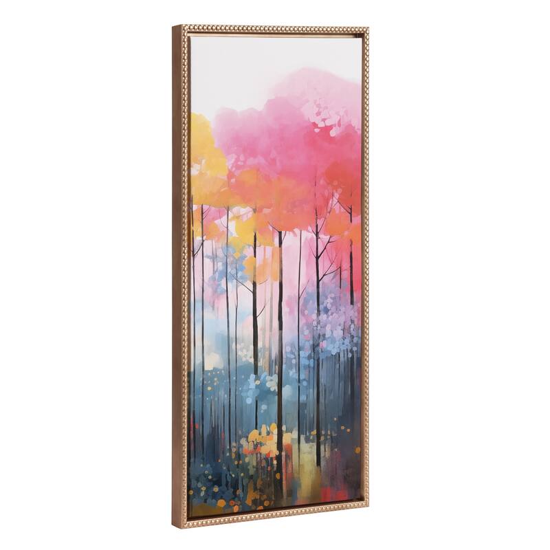 Kate and Laurel Sylvie Beaded Colorful Forest Landscape Framed Canvas by The Creative Bunch Studio - 18x40 - Gold