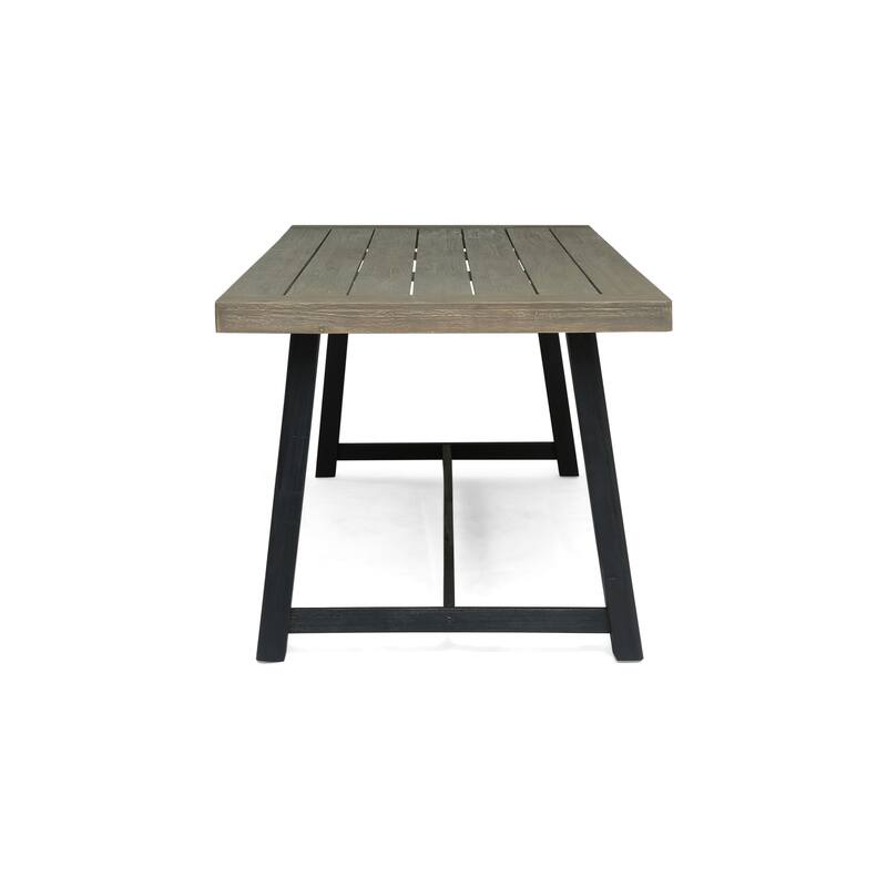 Roomfitters Outdoor Acacia Wood Dining Table with H-Stretcher Base, Rustic Farmhouse Patio Table, Sandblast Grey Finish