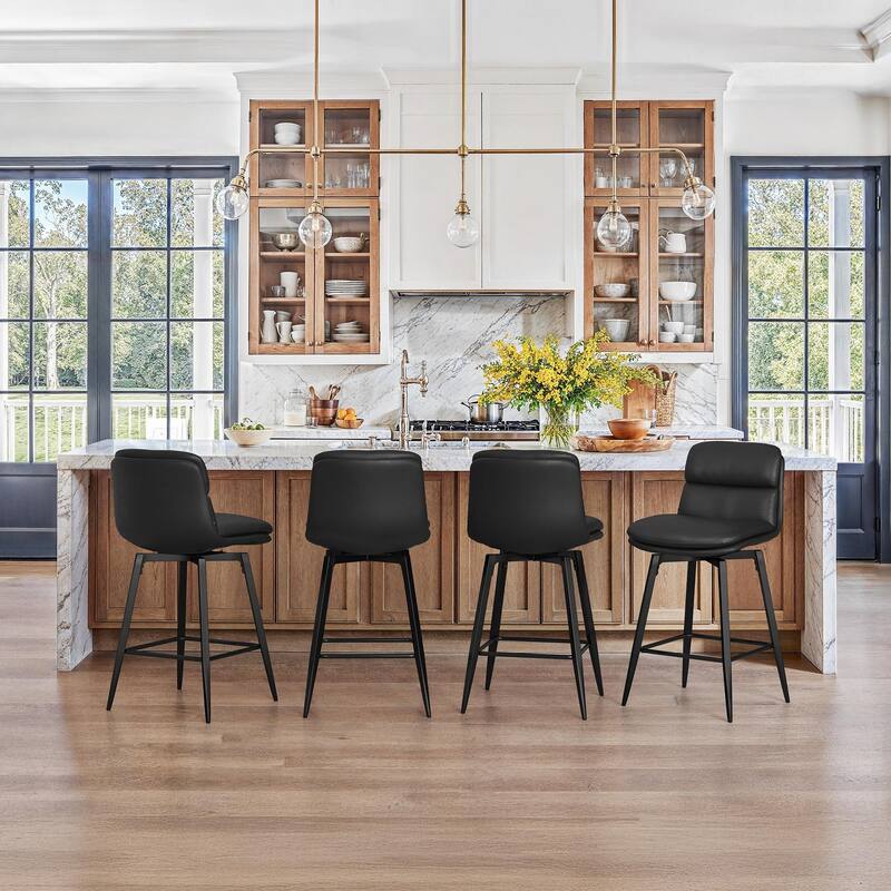 Upholstered Faux Leather Bar Stools with Back and Metal Legs Set of 2/3/4, 26" H Seat Height, 360° Swivel Bar Stools Brown