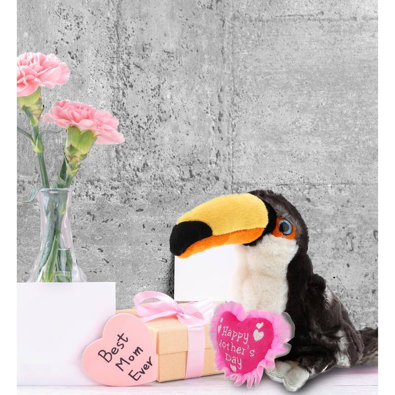 DolliBu Happy Mother’s Day Soft Plush Toucan Doll Figure with Heart - 8 inches