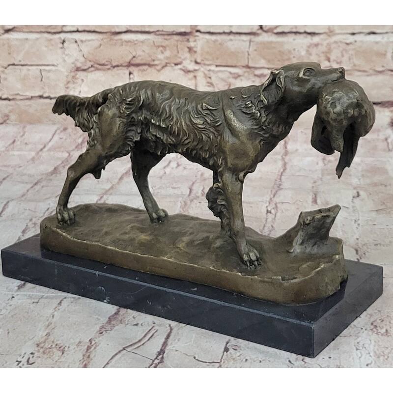 Hot Cast Bronze Golden Retriever Hunting Imitative Dog W/ Quail Statue Sculpture Art Decor