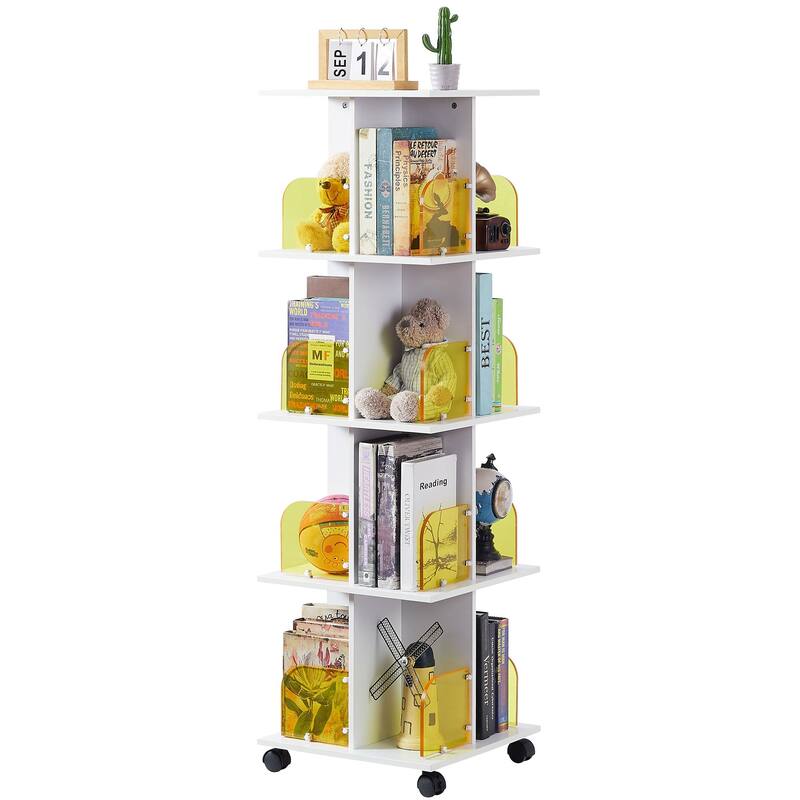 VECELO Bookshelf with Wheels,Storage Bookcase with Wheels for Bedroom, Living Room Home and Office