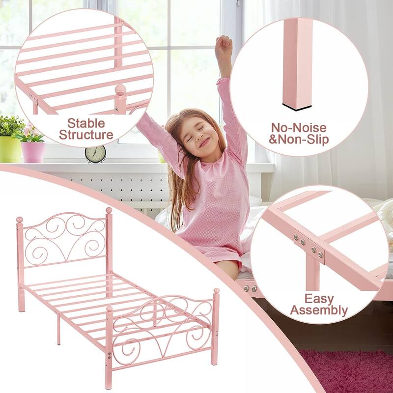 Javlergo 2-Pack Twin Size Victorian Metal Bed Frame for Kids with Headboard & Footboard No Box Spring Needed
