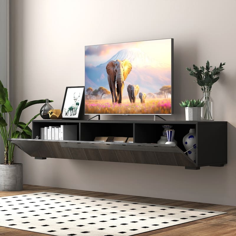 Modern Entertainment Center with Storage Media Console for Living Room - Black