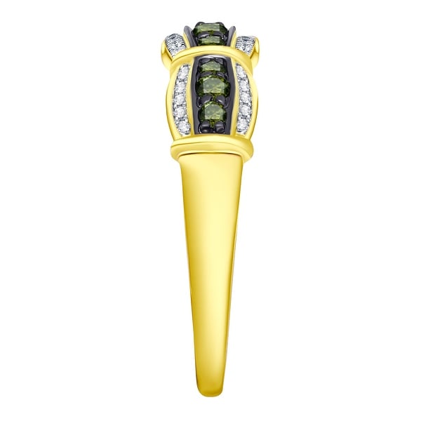 Prism Jewel 0.30Ct Round Yellow Diamond With Diamond Anniversary Ring