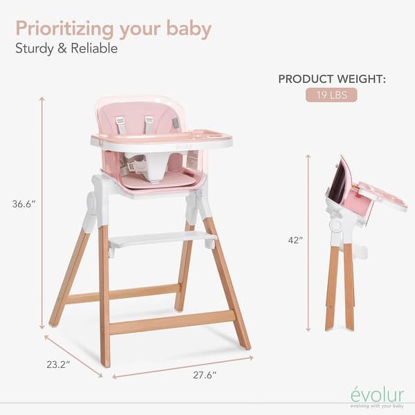 dimension image slide 1 of 3, Evolur Tiny Throne 2 in 1 Highchair