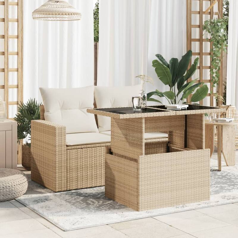 vidaXL Patio Table Rectangular Backyard Garden Poly Rattan and Acacia Wood - 39.4 x 21.7 x 28.7 in