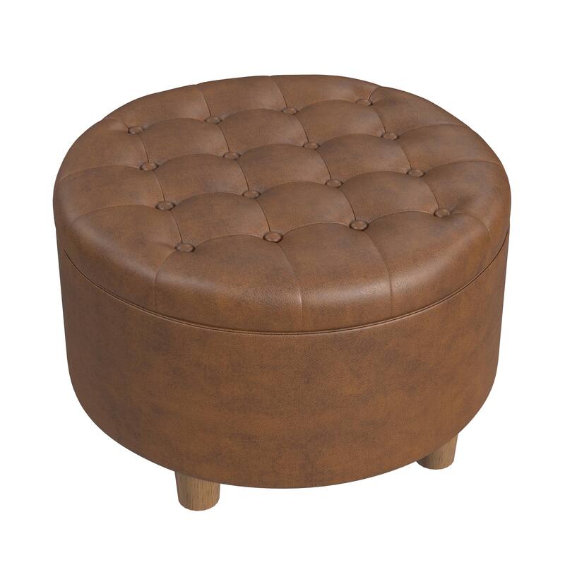 HomePop Button Tufted Round Storage Ottoman